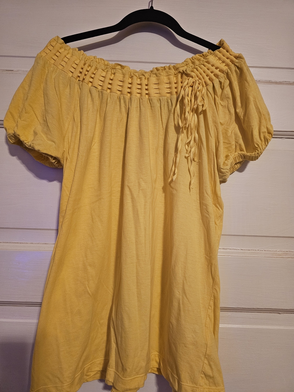 Peter Nygard Boho Off-The-Shoulder Smocked Top Yellow Size M 100% Cotton